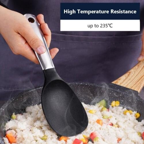 Stainless Steel Rice Spoon Household Thickened Long Handle Silicone Meal Spoon Canteen Serving Rice Spoon Public Spoon
