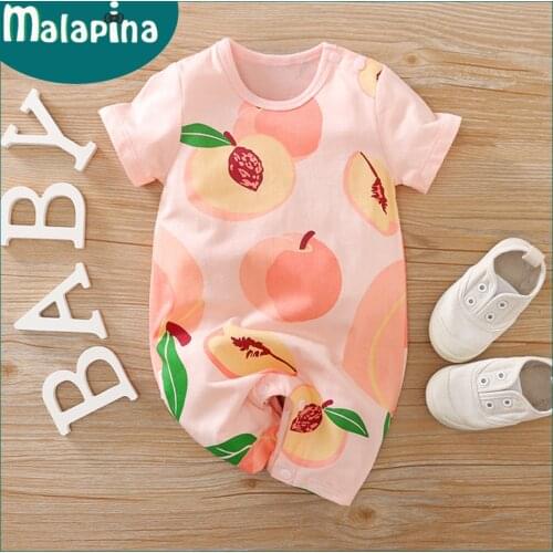 Malapina Newborn Baby Girl Clothes Toddler Cotton Pink Peach Print Short-sleeved Summer Romper Crawling Suit One-piece Jumpsuit