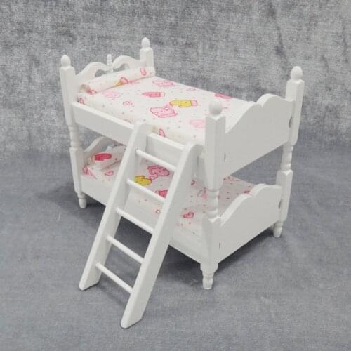 1/12 Miniature Toys Accessories Dollhouse Childrens Room Decoration Floral Cloth Double Layered Bed Home Toys for Girls