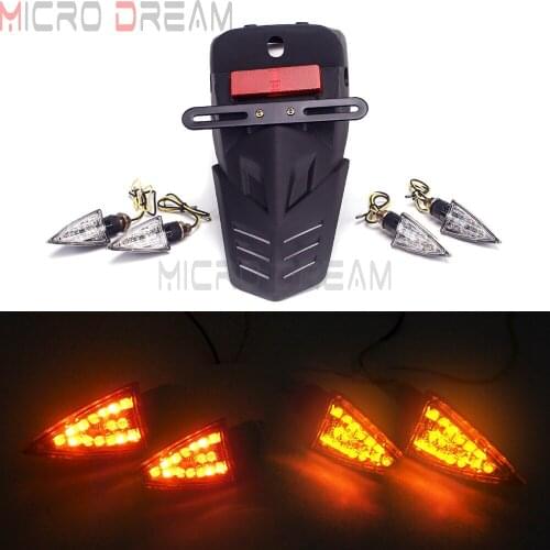 Motorcycle Scooter Rear Fender Taillight Amber w/ Turn Signal Light For Enduro Dirt Bike Custom Brake Stop Tail Light Universal
