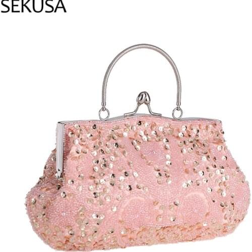 Soft Beading Embroidery Party Evening Bags Hollow Out Style Day Clutch With Handle Flower Ladies Purse