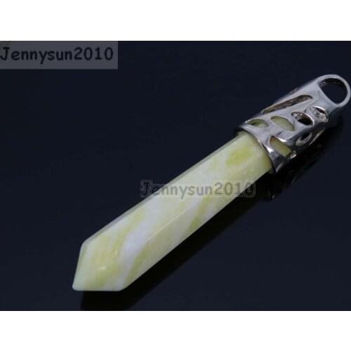 Natural Yellow Tur-quoise Gems Stones Long Hexagonal Pointed Healing Reiki Chakra Pendant Beads Necklace Earrings 10Pcs/Pack