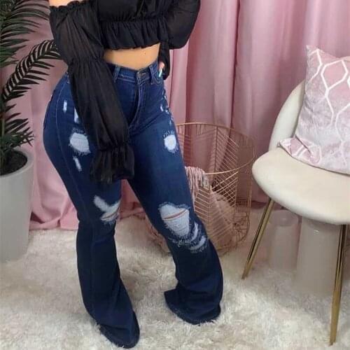 New Autumn Plus Size Flare Pants Women Tassel Ripped Jeans Fashion High Waist Wide Leg Pants Casual Bell-Bottoms Jeans Trousers