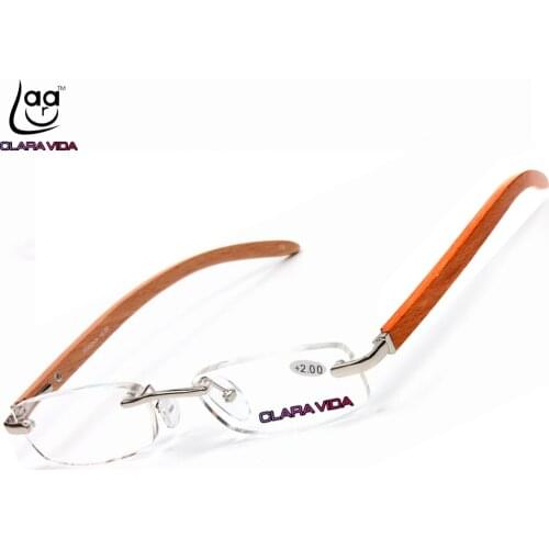 RIMLESS WOOD BAMBOO LEGS SILVER ALLOY RESIN LENSES WITH CASE men women reading glasses +1.00 +1.50 +2.00 +2.50 +3.00 +3.50