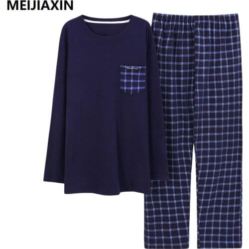 Autumn and Winter Men Pajamas Set Knitted Cotton Pyjama Casual Soft Mens Clothing Plus Size 4XL Male Tracksuit