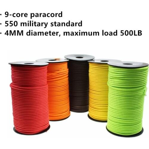100M 550 Military Standard 9-Core Paracord Rope 4mm Outdoor Parachute Cord Survival Umbrella Tent Lanyard Strap