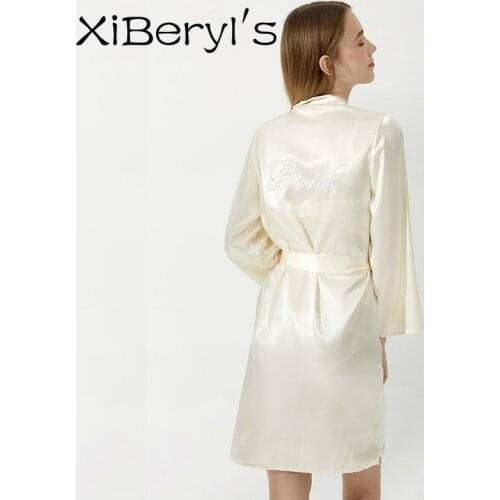 XiBeryls Champagne Bridesmaid Dress Sexy Fashion Bridal Gown Customized Embroidered Satin Bride Robe For Future Mrs