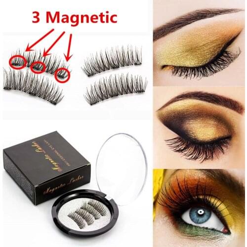 Lashes Magnetic 3D Three Magnets Flase Eyelashes 1 Pair Wearing Without Glue Natural Long Various Style Eyelashes Makeup 2018