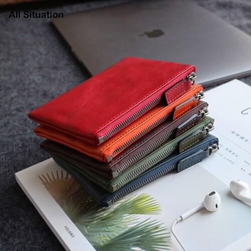 Luxury Storage Coin Purses Men Genuine Leather High Quality Slim Zipper Credit Card Wallets Organizer Coin Pouch Key Bag Ladies