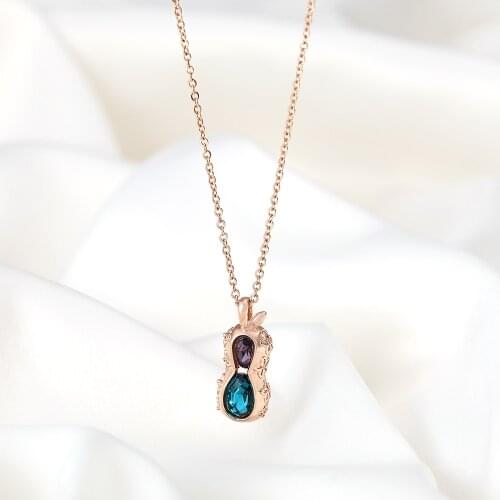Luxury Blue Purple Crystal Peanut Pendant Stainless Steel Necklace For Women Fashion Party Anniversary Jewelry Girls Gift