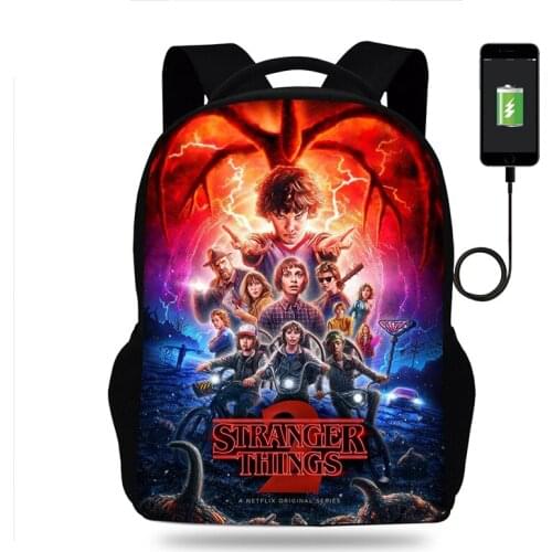 Hot Stranger Things Kids School Backpack for Teenager Boys Children School Bags Girls Bookbag Men Women USB Charging Travel Bags