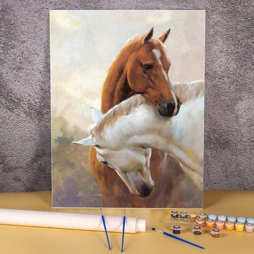 Snow Two Horse Animal DIY Paint By Numbers Set Oil Paints 40*50 Painting On Canvas Loft Picture For Children Handicraft