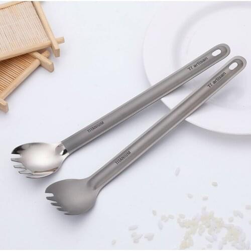Tiartisan Titanium Spoon Fork Long Handle Spoon Fork Portable Tableware Camping Cutlery Convenient Titanium Spoon Titanium Fork