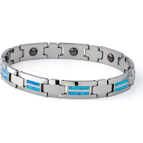 High Quality Handmade blue opal tungsten carbide Bracelet for men fashion party anniversary Cool Mens jewelry Bracelets