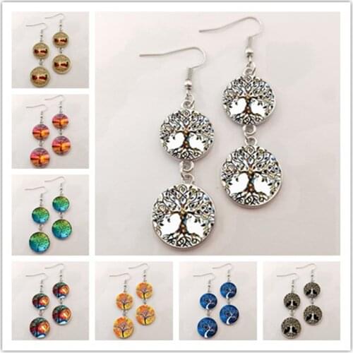 Tree of life Stud Earrings Weeping Willow Ear Nail Life Tree Jewelry Glass Dome Earrings For Women