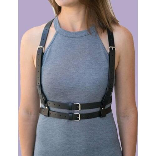 Womens leather belt Handmade Sexy Body Top Straps Harness Bondage Women Chest Cage Punk Garter Belt Gothic Waist Belt