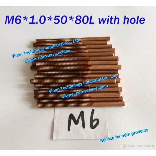 10pcs/lot) M6*1.0*50*80mm Metric Copper Orbital Tapping Electrode with flushing hole for edm copper thread electrode M6