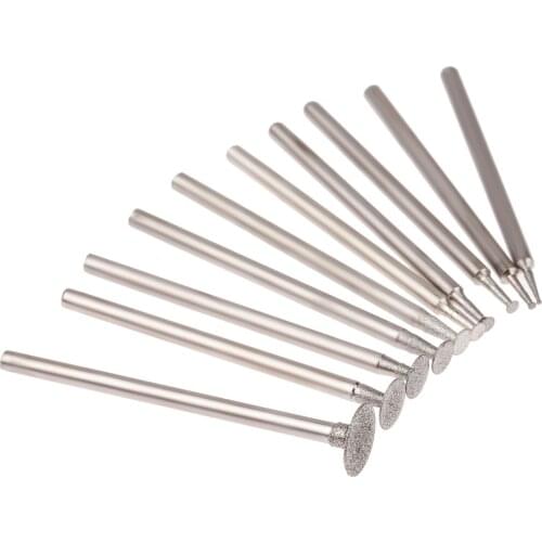 10pk 0.5-8mm Ultra-Thin T Head Grinding Bit Diamond Mounted Point Grinding Head Stone Jade Carving Polishing Engraving Tools