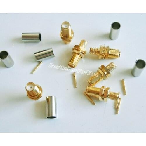 10X RP SMA RPSMA RPSMA Connector Female Jack Bulkhead Crimp For RG58 LMR195 RG142 Goldplated PTFE