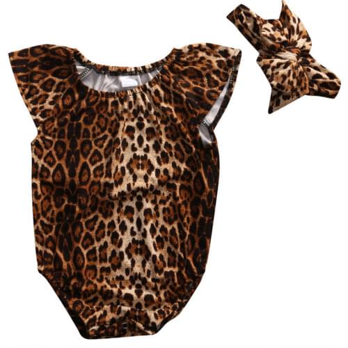 Infant Toddler Newborn Baby Girls Cute Leopard Romper Jumpsuit Headband Outfit Set 2Pcs