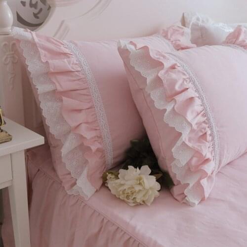 2pcs pink Embroidered pillow case European princess pillowcase bedding ruffle pillow sham luxury pillow cover without filler