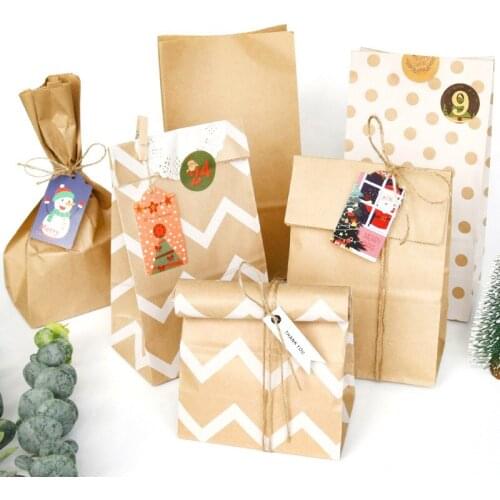20PCS Paper Bag Party Baking Kraft Paper Packaging Bag Dots Wave Paperbag Food Gift Square Bottom Candy Cookies Bread Open Top
