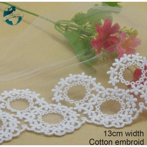 3yards 13cm white lace cotton embroidery lace french lace ribbon fabric guipure diy trims warp knitting sewing Accessories#2994