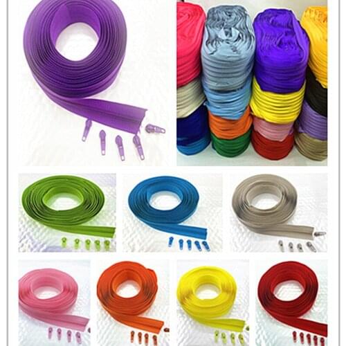 5 Meters (5.4Yard ) 3# (20 Colors) Long Nylon Coil Zipper with 10pcs Zipper Slider for DIY Sewing Clothing Accessories