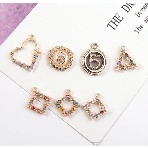 6pcs Trendy Cute Flower Square Moonpendant Heart-shaped Earrings for Women Girls Material Diy Handmade Jewelry Accessories Metal