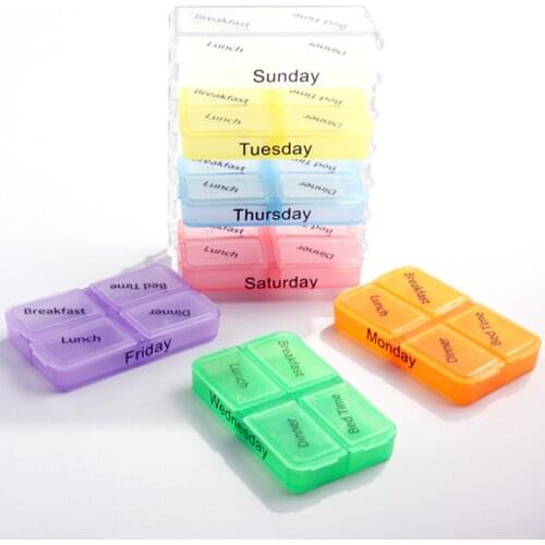 7 Days 28 grids Pill Case Tablet Sorter Medicine Weekly Storage Box Container Organizer Portapillole Pillendoosje H99F