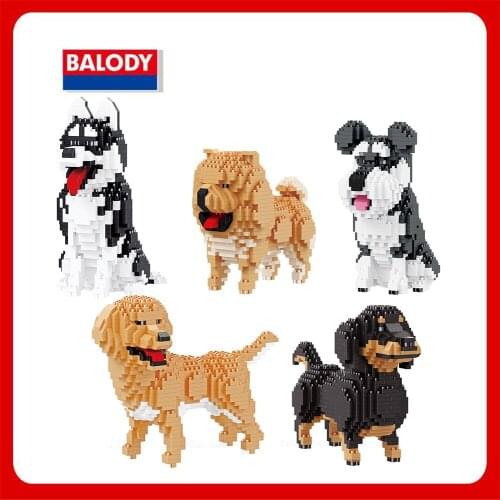 Balody 18240-18247 Brick Toys Dog Puppy Animal Husky Chow chow Schnauzer Dachshund Building Micro Mini 3D Blocks Toys For Kids