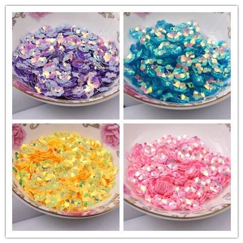 50g/lot PVC Sequins 6mm Flower With 1 Center Hole Plum Blossom Cup AB Golden Brilliant Colors