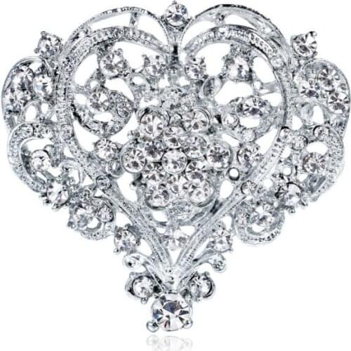 Large heart womens white crystal corsage Crystal From Swarovskis Fine Womens Love Brooch Holding Flowers Wedding Accessories