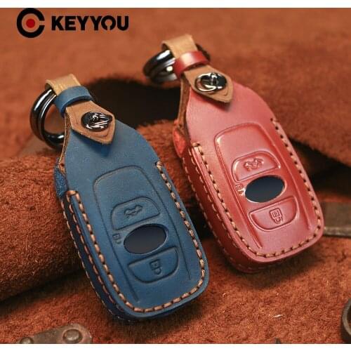 KEYYOU Genuine Leather Car Key Cover Case Protector Keychain Ring For Subaru BRZ XV Forester Legacy Outback Car Style Key Shell