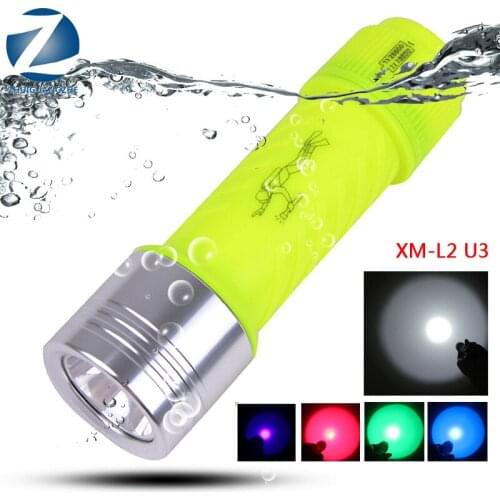 Flashlight For Diving Light Torch Lamp New Waterproof Led Bulbs Shock Resistant White / Red Green Purple Blue T6 Yellow flash