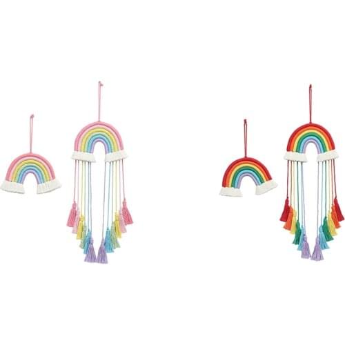 Hot YO-2Pcs Woven Rainbow Wall Hanging -Boho Home Decor, Handmade Colorful Macrame Wall Art for Nursery Kids Teens Bedroom