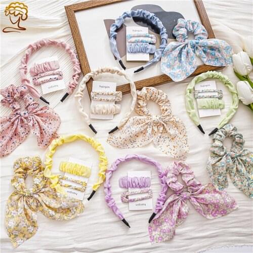 Independent Packaging Elastic Womens Pleated Edge Pressing Headband Floral Bowknot Hair Ring Macaron Color Hairpin