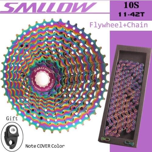 SMLLOW Cassette MTB Bicycle Freewheel 10 Speed 11-42T Mountain Bike Sprocket Colorful Rainbow Flywheel With Chain For Shimano