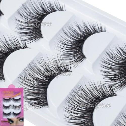 ICYCHEER Makeup 5 Pairs Handmade Natural Soft Eye Lashes Thick Fake False Eyelashes Black & Brown