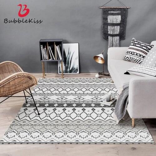 Bubble Kiss Fashion Ethnic Style Non-Slip Carpets for Living Room Gray Geometric Pattern Rugs Customized Home Bedroom Floor Mat