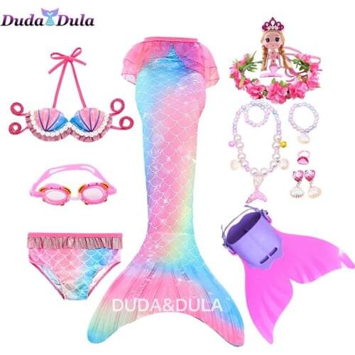 2021Mermaid Tail for Girls Swimming Mermaid Costume Cosplay Children Swimsuit Fantasy Beach Bikini can add Monofin Fin Goggle