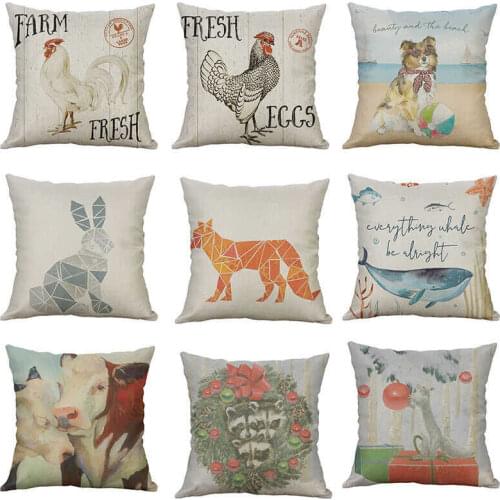 Linen Case Cover Cotton Décor Cushion Pillow Home Printing whale Animal cow