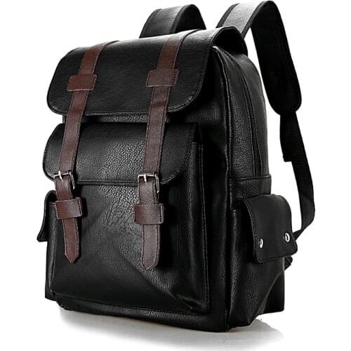 Fashion Backpack Men Pu Leather Backbag Large Capacity Rucksack 15.6 Inch Laptop Shoulder Bag New School Bag For Teenage Boys