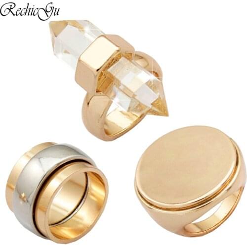 Pack of 3 Gold Clear Quartz Spike Bali Braided Stone Disc Flat Stack Band Finger Ring Set Jewelry Good Quality New Arrival