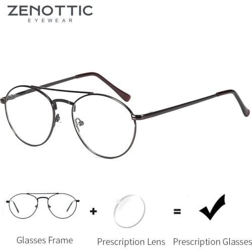 ZENOTTIC Alloy Prescription Glasses Men Pilot Myopia Spectacle Frame Eyeglasses Metal Optical Blue Light Photochromic Eyewear