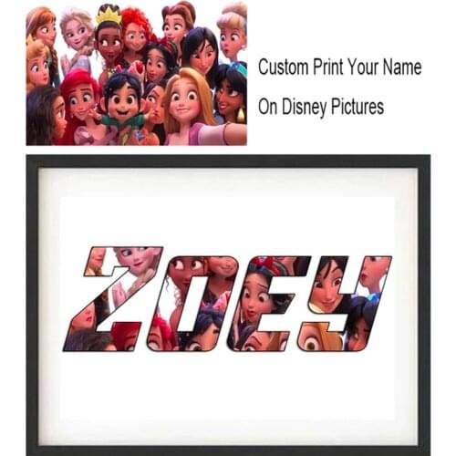 Custom Your Name On Disney Mickey Mouse And Princess Picture Personalised Canvas Painting Wall Art Poster Home Decor Poster Gift