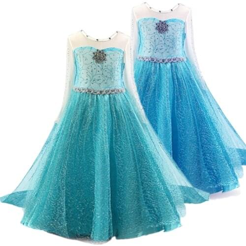 Elsa Dress Flower Girls Princess Dress Up Green Anna Dress for Girls Birthday Costume Kids Children Clothing Girl Party Vestidos
