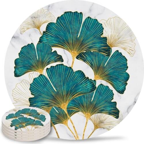 Ginkgo Biloba Marble Texture Coasters Coffee Table Decor Kitchen Accessories Ceramic Coaster Dinning Table Decoration Placemats