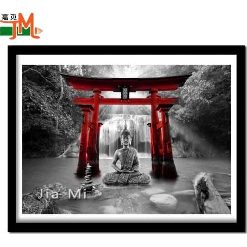 Full Square/Round 5D DIY Diamond Painting"Religion Buddha Statue" Embroidery Cross Stitch Red Gate Landscape Black White Picture