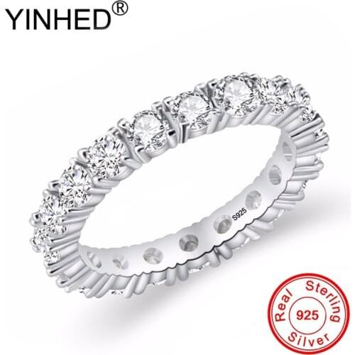 Lose Money Sale! YINHED Real 925 Sterling Silver Rings for Women One Single Row Full CZ Diamant Wedding Engagement Ring ZR628